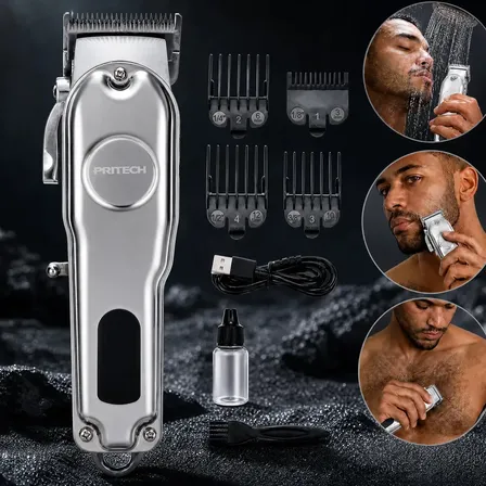 Máquina de Cortar Cabelo Pritech Elétrica Sem Fio Com Tela Digital