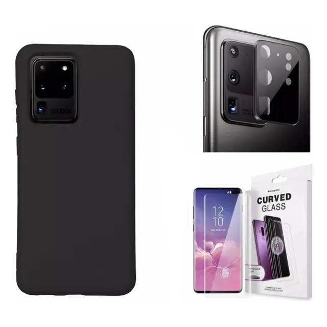 Kit - Case Soft Premium Negro Para Samsung S20 Ultra + Micas
