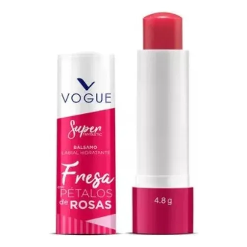 Bálsamo Labial Hidratante Vogue Super Fantastic Fresa Con Pétalos De Rosas 4.8 g