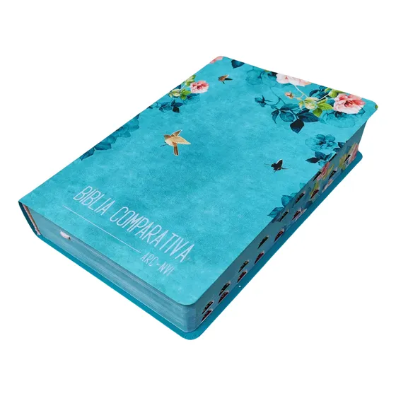 Bíblia Sagrada Edição Comparativa Rc E Nvi Capa Semi Luxo Azul Tiffany Floral Com Indice Lateral