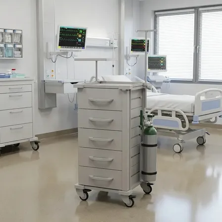 Carrinho de Emergência Hospitalar Mad.U EXTRA 385 5 Gavetas Rodas Alta Performance