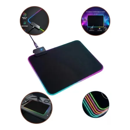 Mousepad Gamer Led Rgb Iluminado Multicores 35x25 Cm Aportex Preto