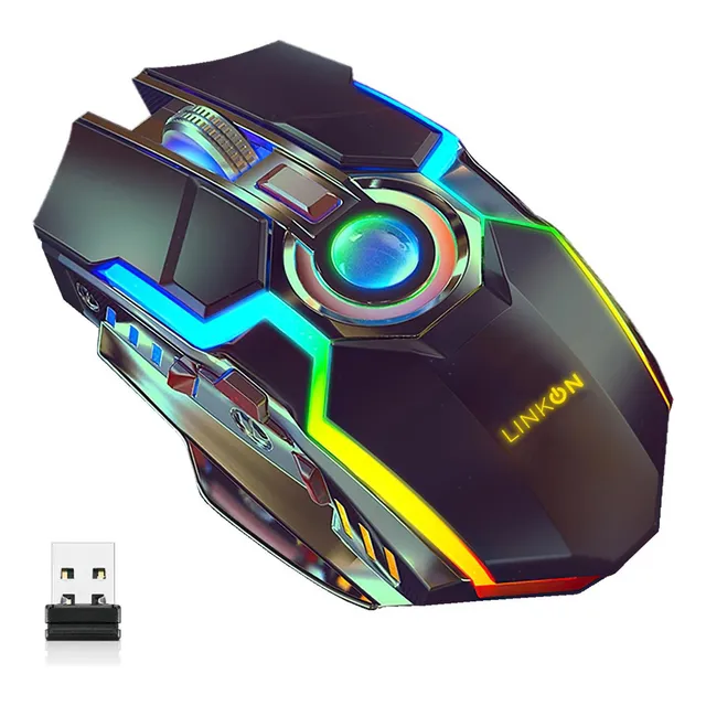 Mouse Gamer Inalambrico Recargable Usb Windows Optico Rgb Color Negro