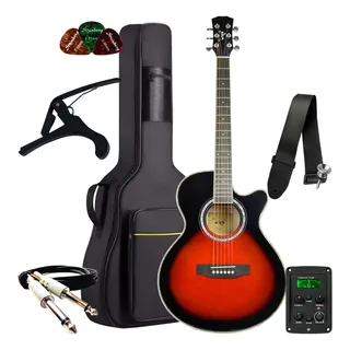 Violão Elétrico Bravo Music Tf200 Com Afinador Aço + Kit Acessórios Completo Cor Redburst Violão Elétrico Bravo Music Tf200 Com Afinador Aço + Kit Acessórios Completo Cor Redburst