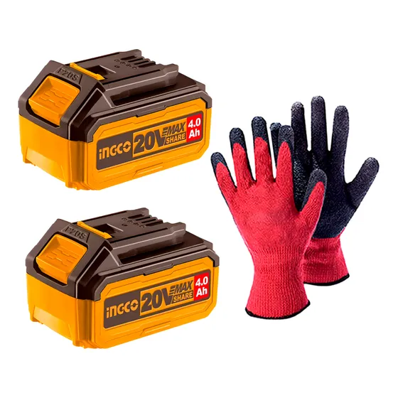 Set Bateria Litio 20v 2pcs Multiherramientas Ingco + Guantes