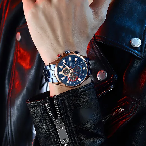 Relojes De Cuarzo Inoxidable Cronógrafo Curren 8415-1 Color del fondo Rose Blue