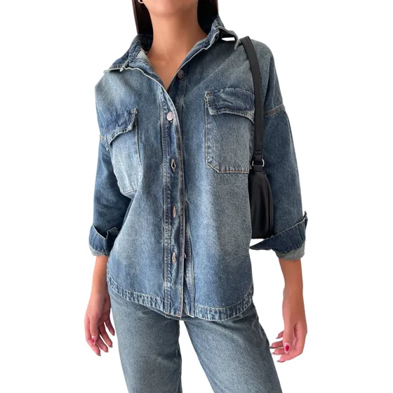 Camisaco Mujer De Jean Oversize - Con Bolsillos.