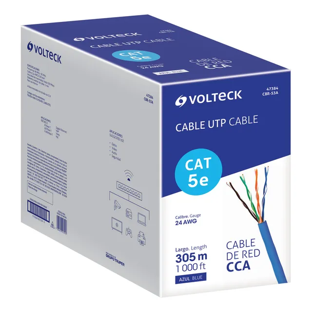 Cable Utp Cat5e Bobina 305 M Azul Volteck 47384