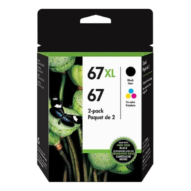 Genuine Cartuchos de tinta HP 67XL Negro Tricolor paquete de 2 Compatible con HP DeskJet 1255 2700 4100 Series HP ENVY 6000 6400 Series 3YP30AN