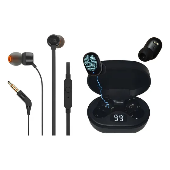 Kit fone bluetooth sem fio 5.0 e fone Jbl tune 110 cor black