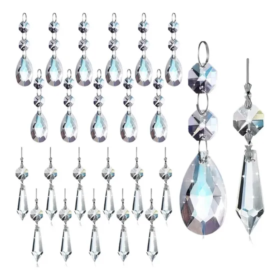 Juego De 24 Colgantes Con Prismas De Cristal Para Candelabro