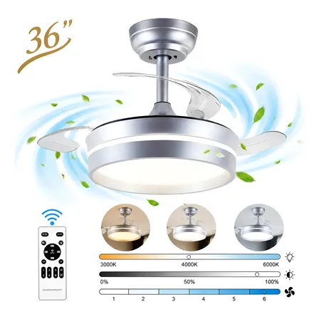 Ventilador De Teto 36pol Retratil Bivolt 127/220v Silencioso 40 Cm 60 Hz Prateado 127/220v Transparente Policarbonato 3