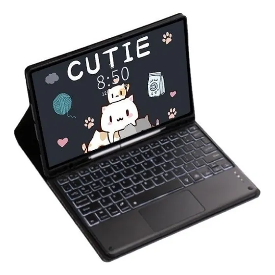 Capa De Teclado Touchpad Iluminada Para Galaxy Tab S8 E S7