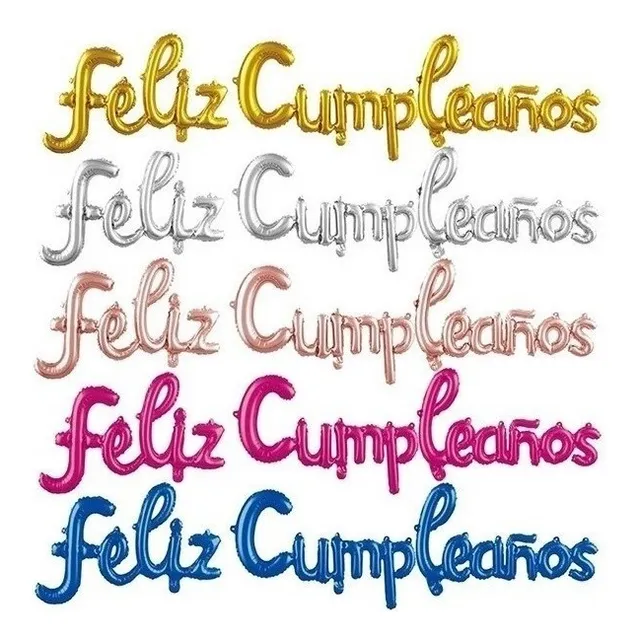 Feliz Cumpleaños Globo Metalizado Letras Cursiva Plata 
