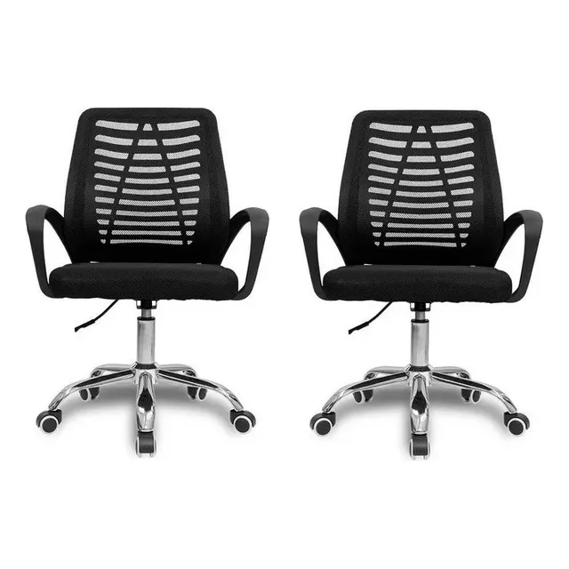 Kit 2 Cadeiras Escritório Ergonômica  Preta Estofado Mesh