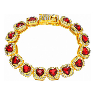 Pulsera De Cadena Cubana Roja Con Forma De Corazón Completo Pulsera De Cadena Cubana Roja Con Forma De Corazón Completo
