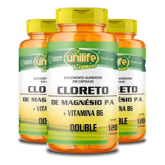 Kit 3 Cloreto De Magnésio 810mg Unilife 120 Cápsulas Sabor Sem sabor