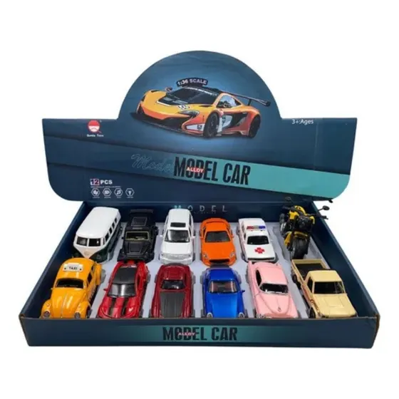 Carro Caixa Com 12 Carrinho Ferro Miniatura 1/36 Fricção