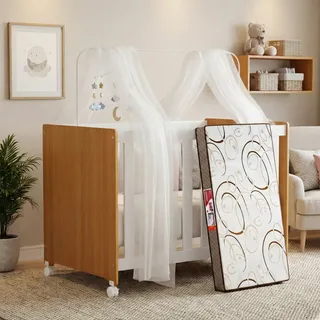 Berço Multifuncional Maya 3 Alturas Bela Baby Com Colchão Amadeirado