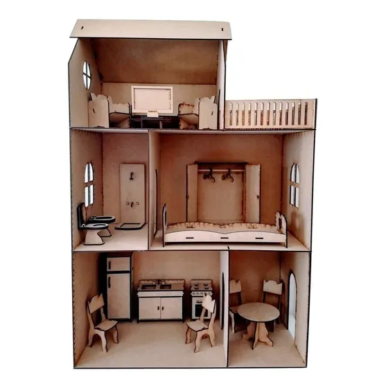Casita De Muñecas Fibrofácil 17 Muebles Día Del Niño Regalos