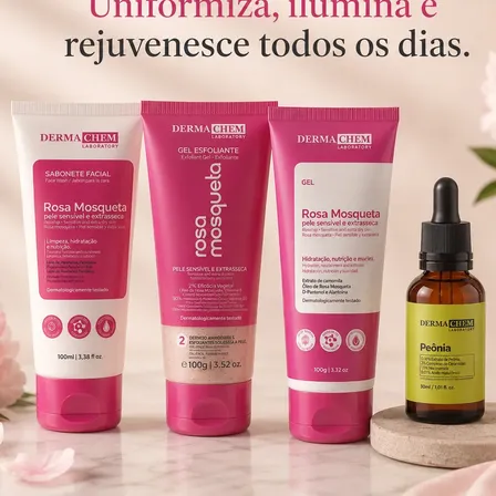 Kit Pele Uniforme E Sem Manchas Com Rosa Mosqueta E Peônia