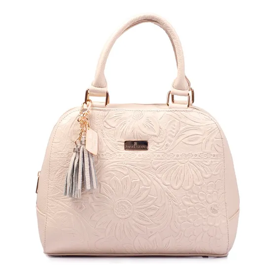 Bolsa Satchel De Piel Grabada Color Hueso Angelozano Hueso