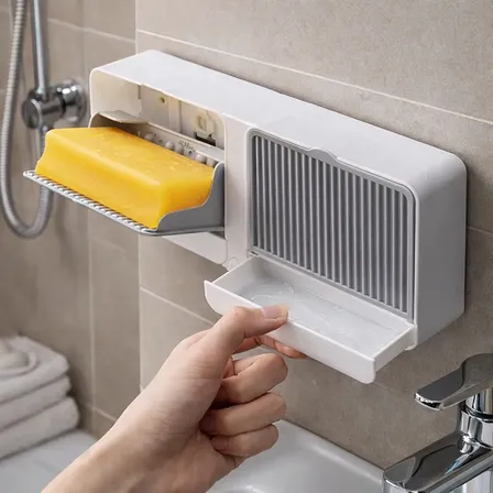 Saboneteira Dupla Gaveta Com Drenagem Fácil Instalação Cinza