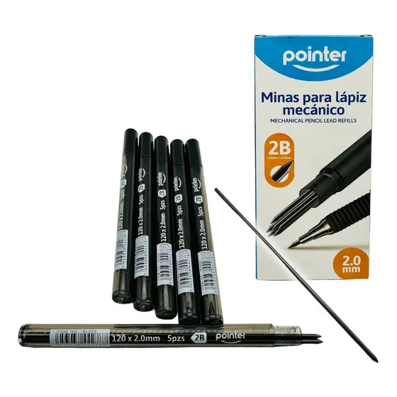 Set 6 Cajitas Minas Xl Repuesto Portaminas 2.0mm X12cm Negro