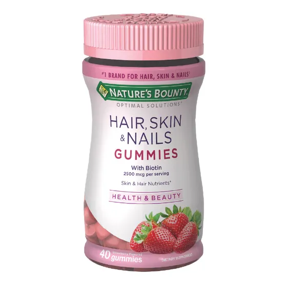 Nature's Bounty Soluciones Óptimas Gomitas para el Cabello la Piel y las Uñas Fresa 40 Gomitas 2,500 mcg de biotina por porción Vitaminas antioxidantes C y E Sin saborizantes artificiales