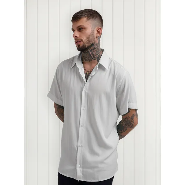 Camisas Manga Curta Masculina Slim Social Barato Social