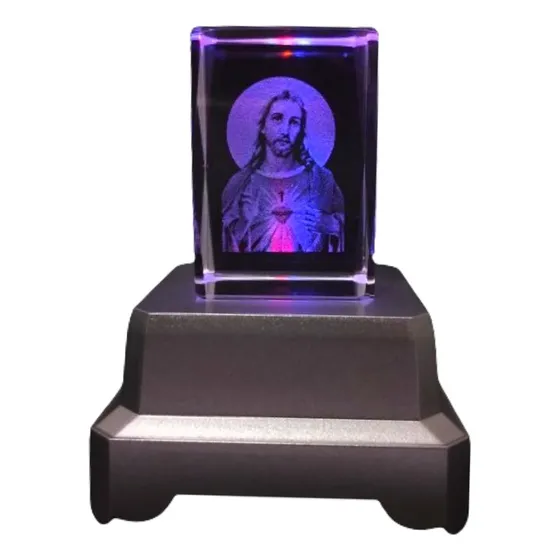 10 Cubos De Cristal 3d Grabado Laser Base Led Rgb 