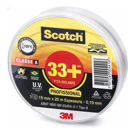 3M 33+ Cor Preto Fita Isolante Scotch 19mm Com 20m