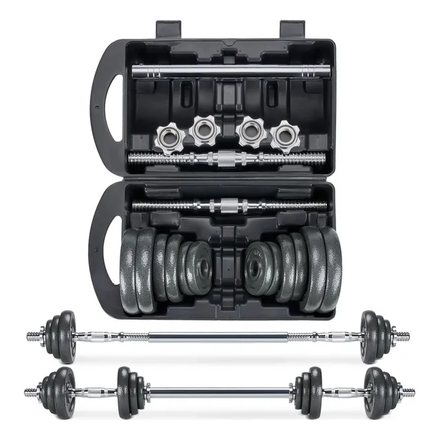 Kit De Mancuernas 3 en 1 Ajustables 20kg Juego Pesas Gym Color Gris