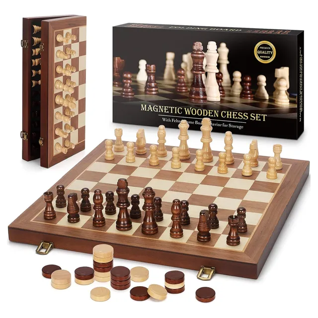 Juego De Ajedrez Magnético Y Mesa De Damas 2 En 1, 40x40cm
