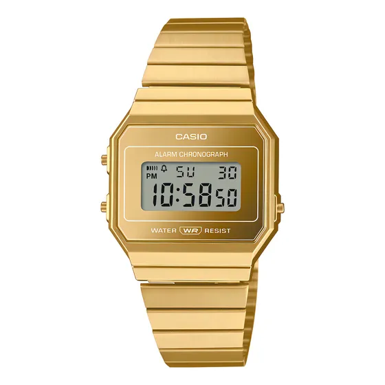 Reloj Casio A-700wevg-9 Unixes Metal Digital Malla Ajustable Malla Dorado Bisel Dorado Fondo Dorado