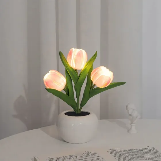 Asxxfm Lampara Mesa Tulipan Led Ramo Flor Artificial Noche