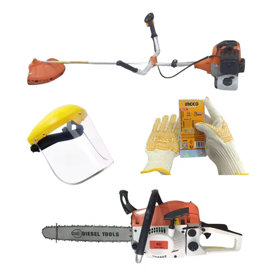 Kit Jardineria Motosierra / Desmalezadora / Guantes Y Careta