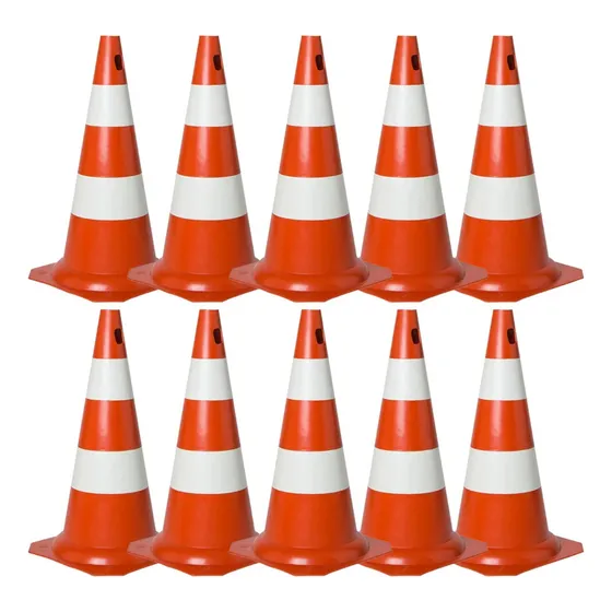 10 Cones Sinalização Laranja/branco Pvc 75cm Trânsito Grande