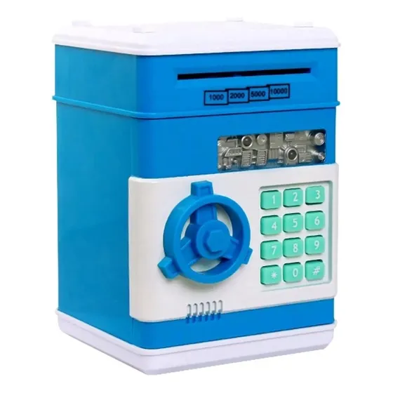 Cofre Digital Eletrônico Puxador Notas Moedas Automático Cor Azul