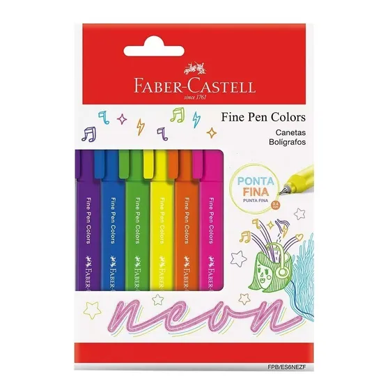 Caneta Fine Pen Neon 6 Cores 0.4 Faber Castell