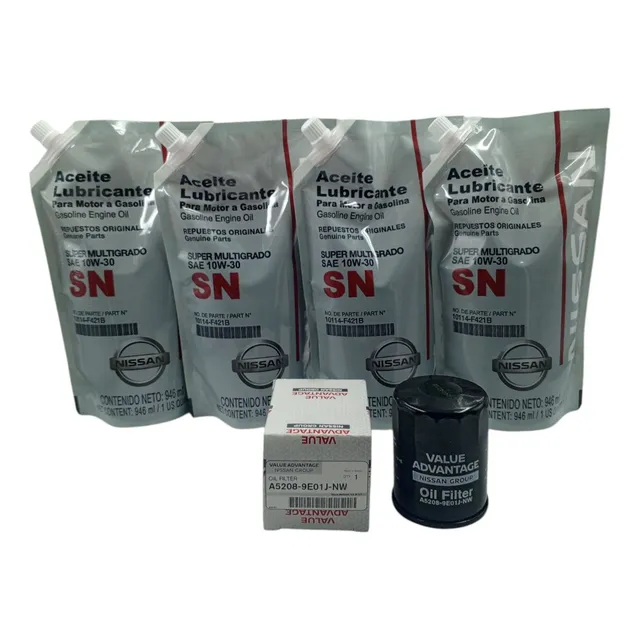 Kit X5 Cambio Aceite Nissan 10w30 10114-f421b Motor Gasolina