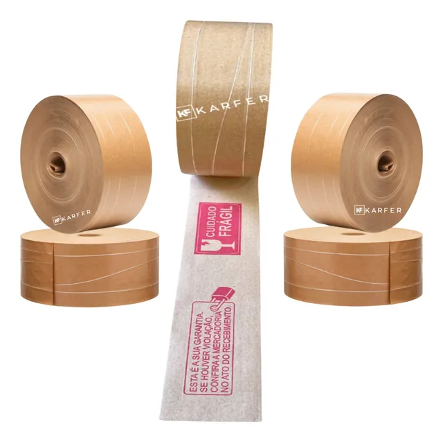5 Fitas Gomada Com Reforço Impresso Antiviolação Frágil 70mm