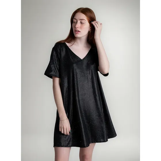 Vestido Corto Manga Corta Con Brillos Glitters Felizfem