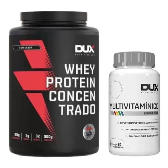Whey Protein Concentrado 900g + Multivitamínico 60 Caps Dux