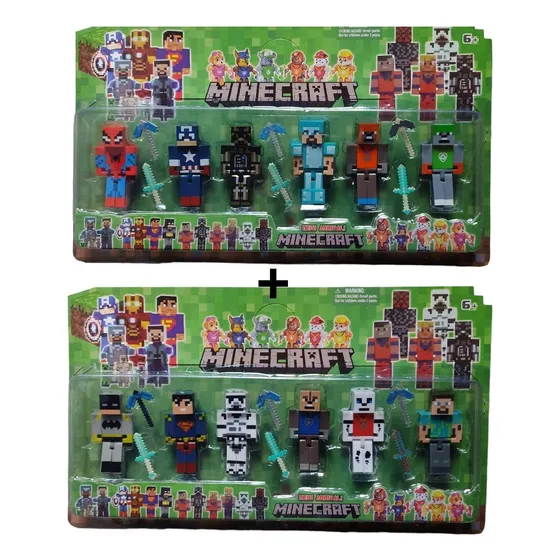 Kit 2 Cartelas Minecraft Bonecos Heróis Vingadores Patrulha