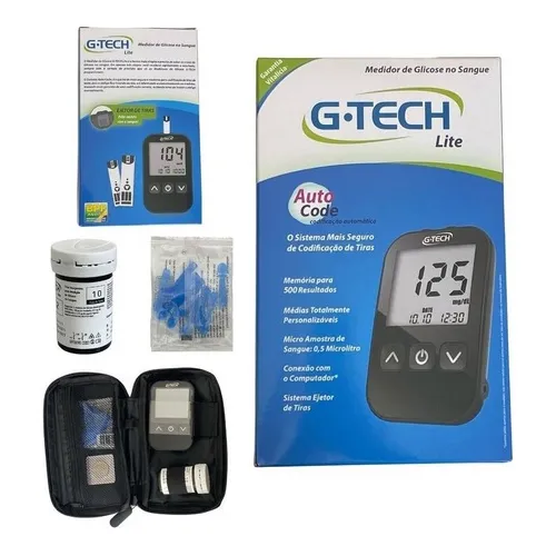 Kit Teste Glicemia Aparelho Gtech Lite - Diabetes -  Glicose