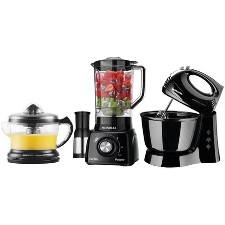 Kit Cozinha Mondial Liquidificador Batedeira E Espremedor KT-105-B
