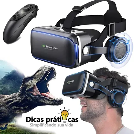 Óculos Vr Shinecon Realidade Virtual 3d Com Fone De Ouvido E Controle Cor Preto