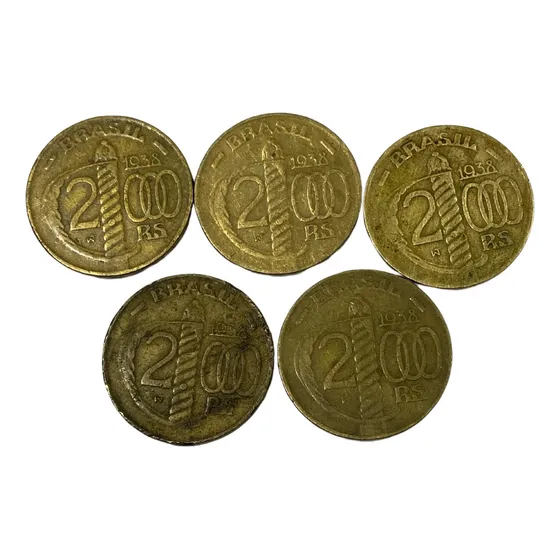 Lote Com 5 Moedas De 2000 Réis 1938 Duque De Caxias