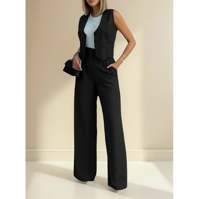 Traje Casual De Chaleco Y Pantalón Ancho